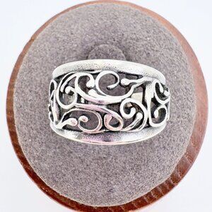 VTG Sterling Silver 925 Scroll Design Filigree Tapered Band Ring Size 7.75